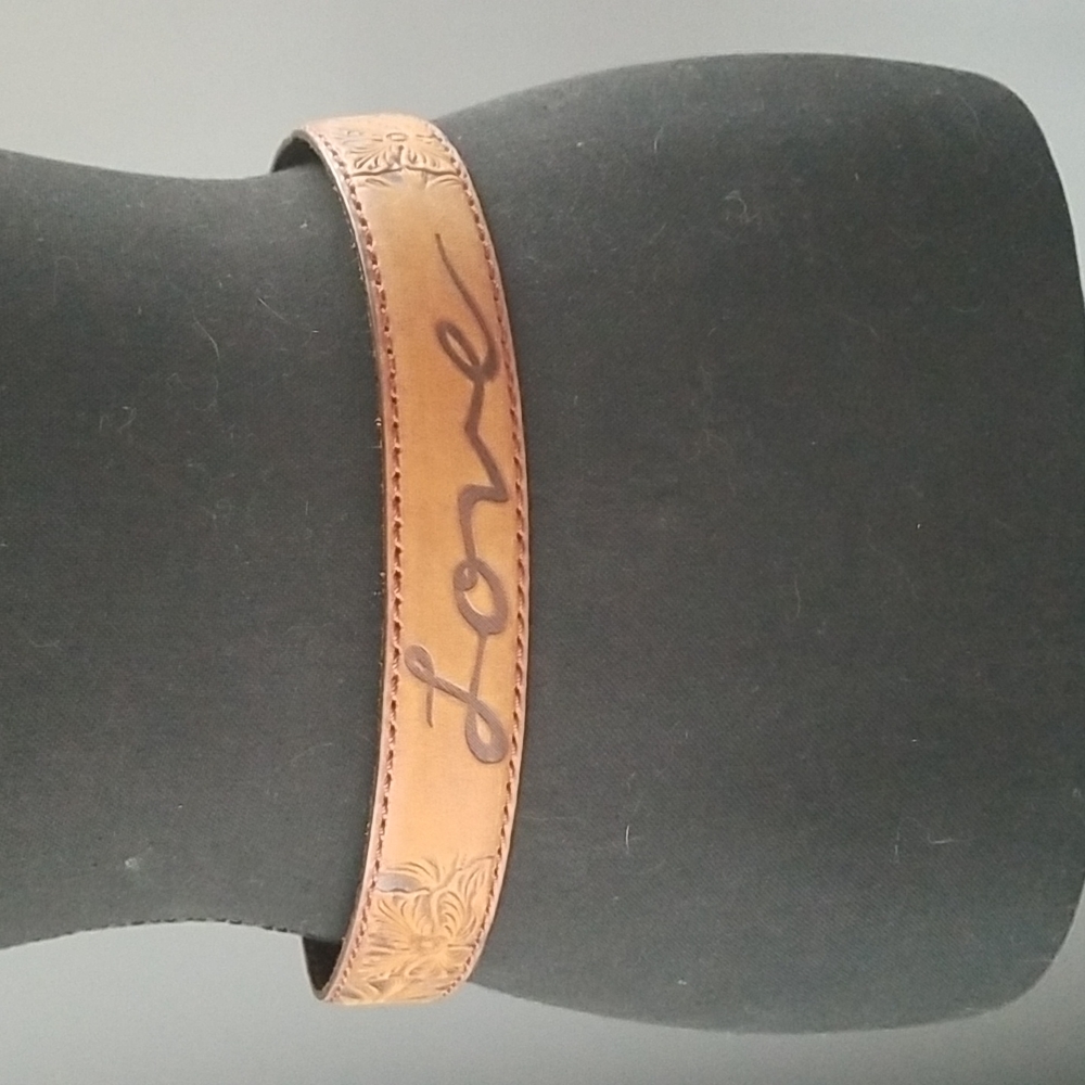 Brighton Tooled Brown Leather Belt with Silver Buckle - Picture 4 of 5